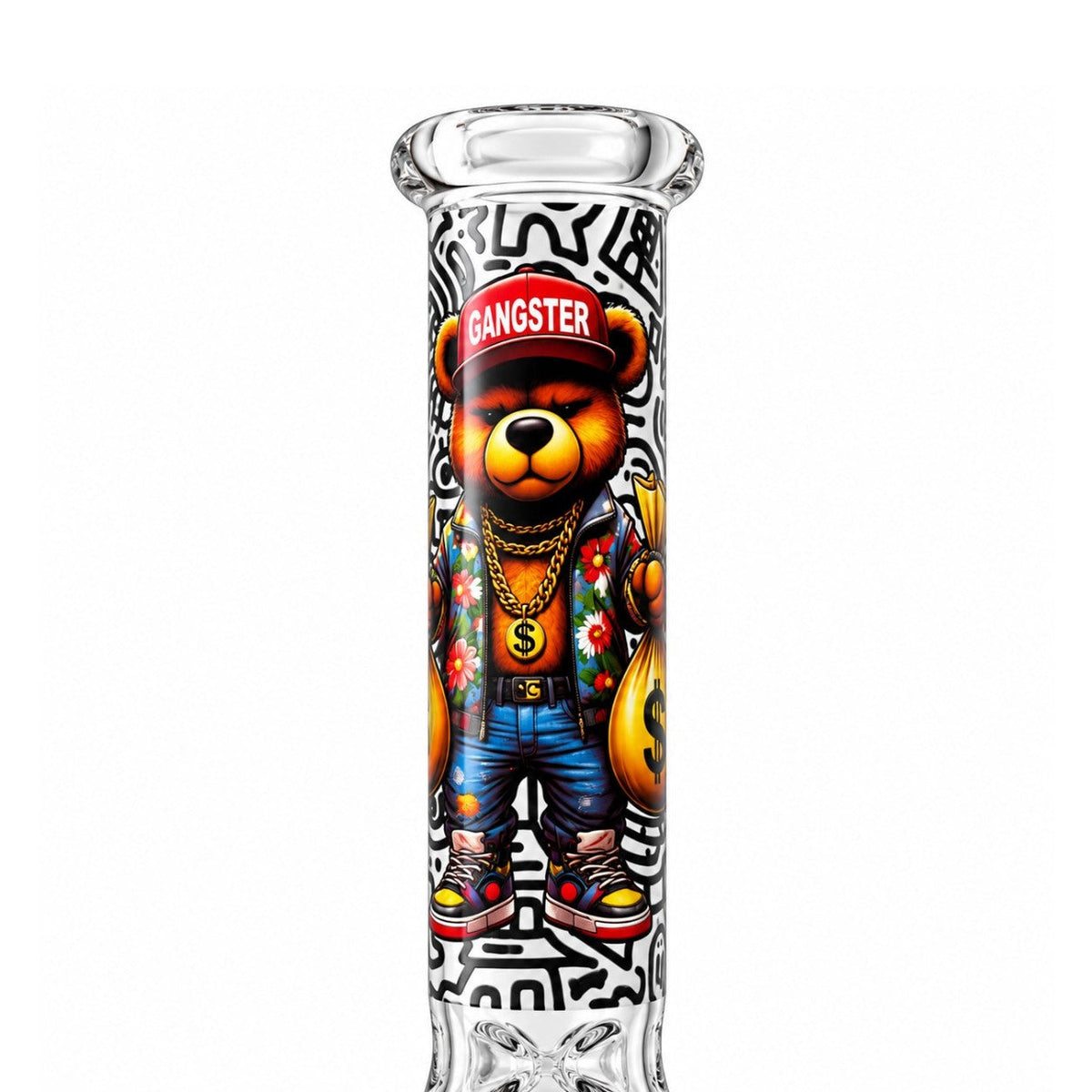 10" Graffiti Bear Glass Beaker - Glow in the Dark Glass Bong Super Supplys Inc
