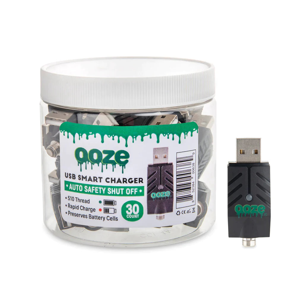 Ooze | Smart USB Charger Tub 510 Thread Vape Battery Chargers - 30ct Charging Cable · Accessory Cannatron