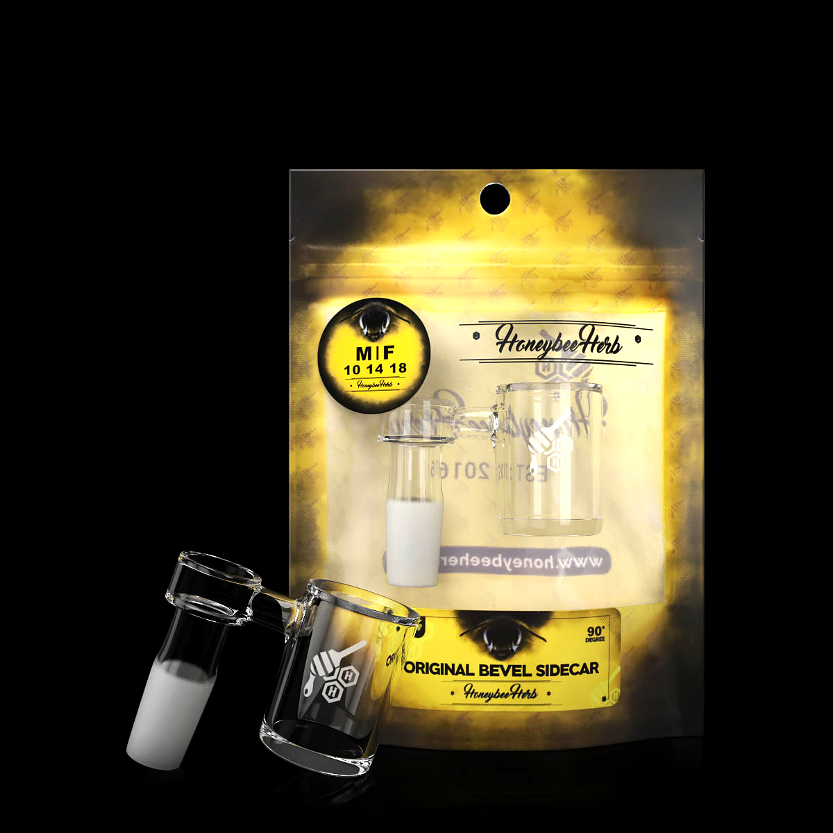 Honeybee Herb - ORIGINAL BEVEL SIDECAR QUARTZ BANGER - 90° DEGREE | YL Bowl · Banger · Oil Burner Honeybee Herb