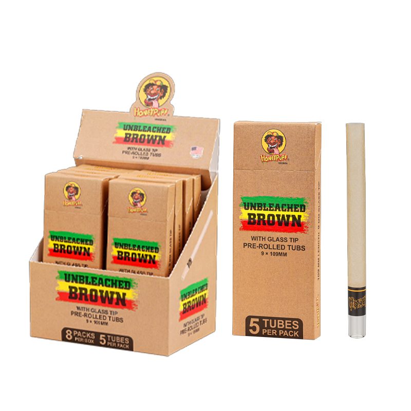 Honey Puff | Pre-Rolled Tubes with Glass Tip – Unbleached Brown (Box of 8) Pre-rolled Cone (Display Pack) Canadian Distributor