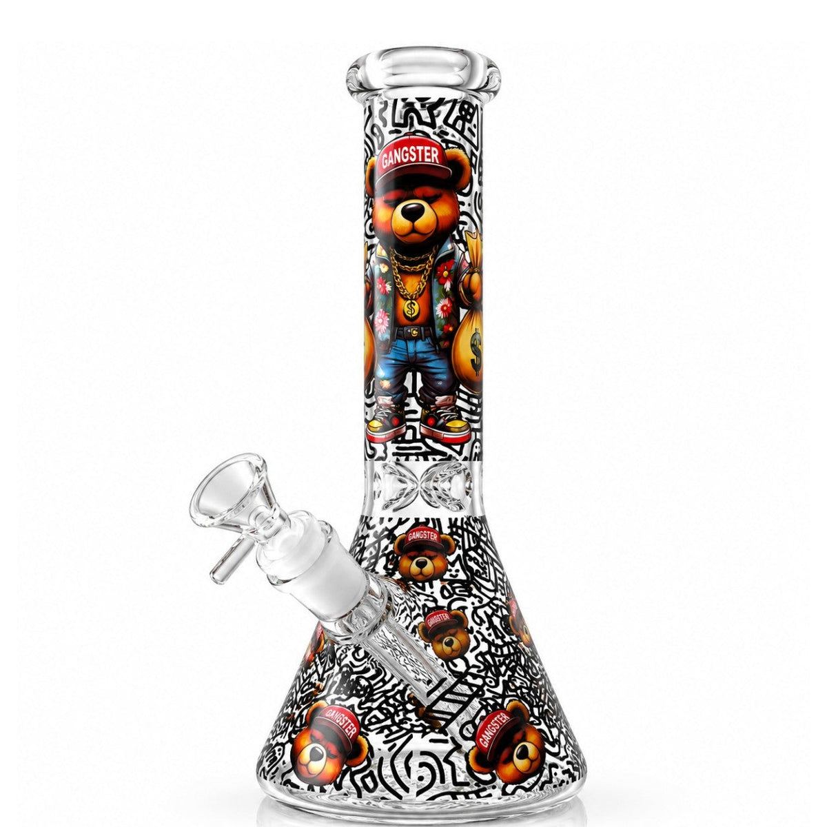 10" Graffiti Bear Glass Beaker - Glow in the Dark Glass Bong Super Supplys Inc B