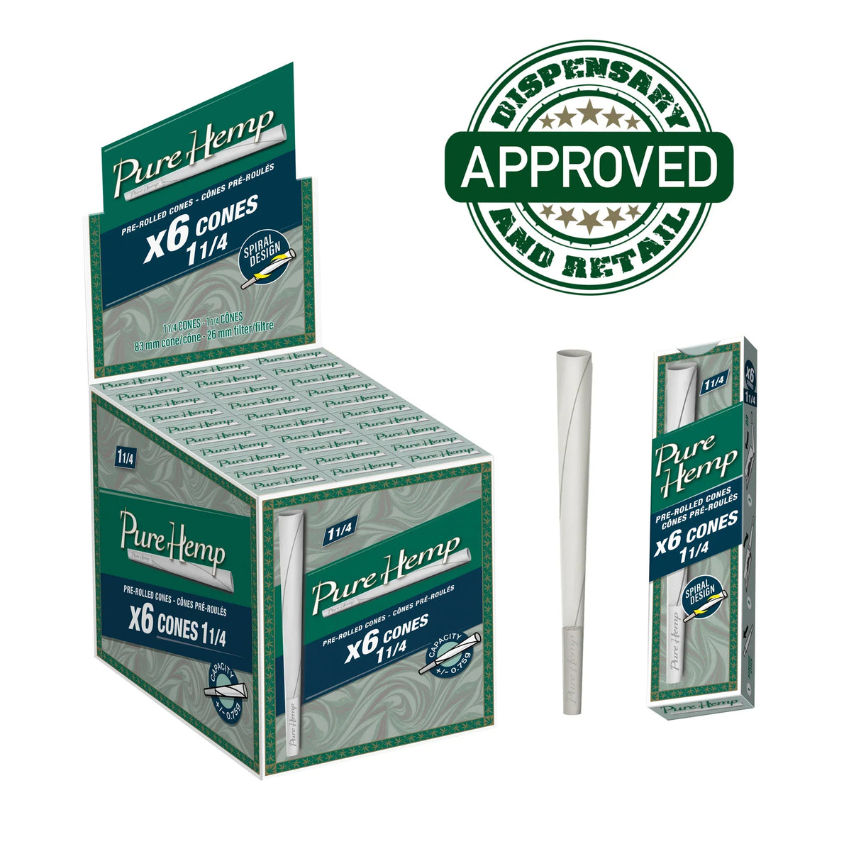 Pure Hemp Classic 1 1/4 Size Cones Box of 30 Pre-rolled Cone (Display Pack) ONE