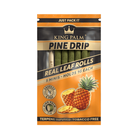 King Palm | 5 Mini Hand-Rolled with flavor tips Box of 15 Leaf Wrap Cannatron Pine Drip