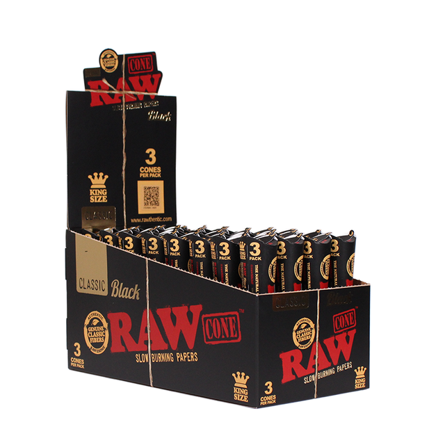 RAW | Black Natural King size Unrefined Pre-Rolled Cone Pre-rolled Cone (Display Pack) ONE