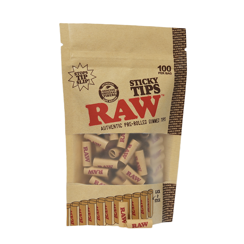 RAW PRE-ROLLED GUMMED "STICKY" TIPS, BAG/100 Filter Tip ONE