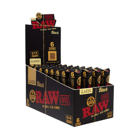 RAW | Black Natural 1 1/4 Unrefined Pre-Rolled Cone Pre-rolled Cone (Display Pack) ONE