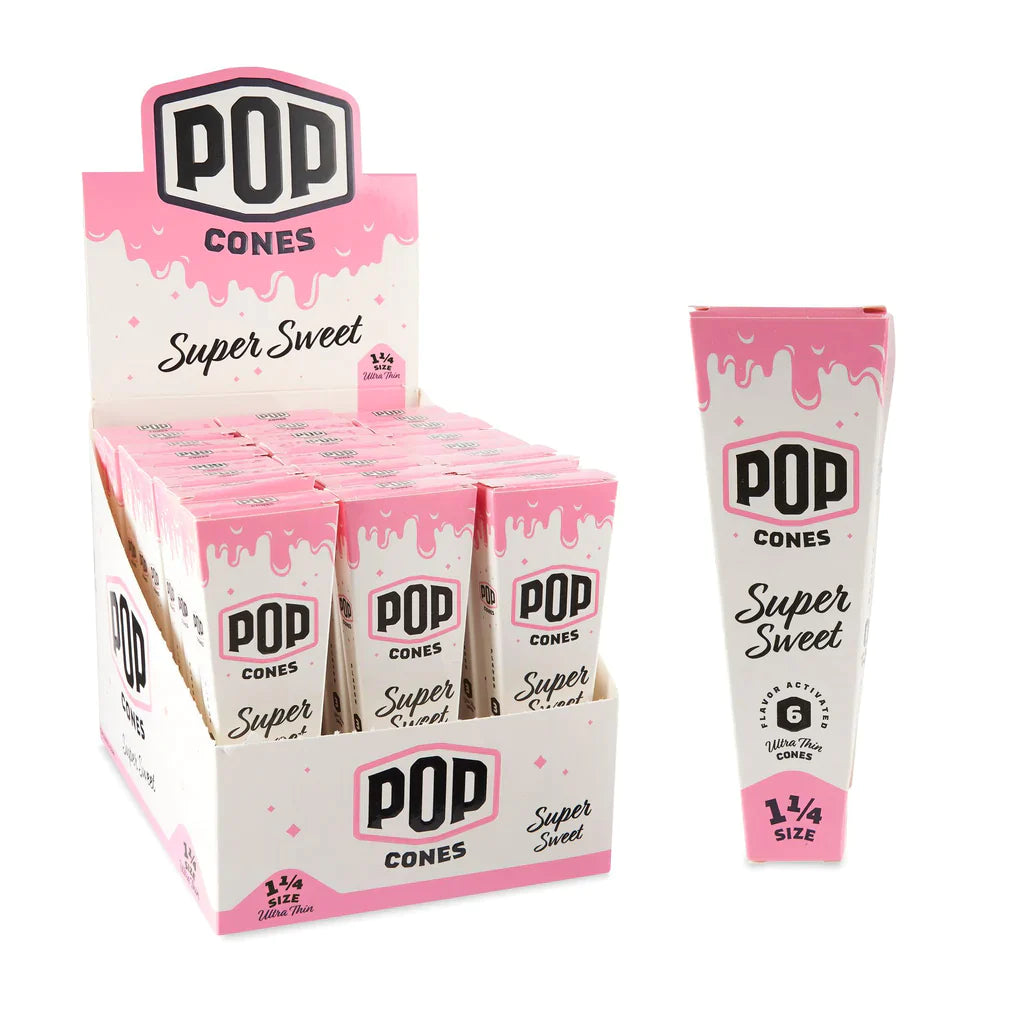 Pop Cones | 1 ¼ Size Ultra Thin 6pk Cones with Flavor Tips 24ct Display Pre-rolled Cone (Display Pack) Cannatron Super Sweet