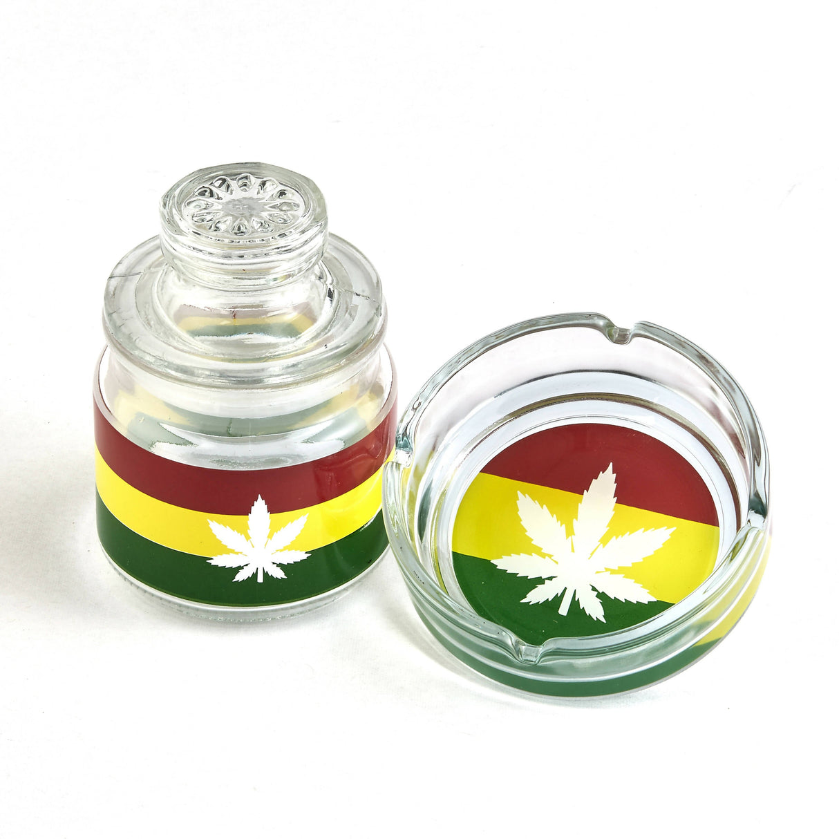 Ashtray set with Stash jar - LEAF DESIGN Jar Roast and Toast Gifts