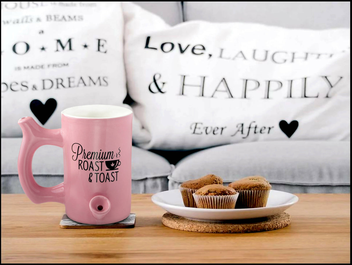 PINK ROAST & TOAST PIPE MUG WITH BLACK PRINT Mug Pipe Roast and Toast Gifts