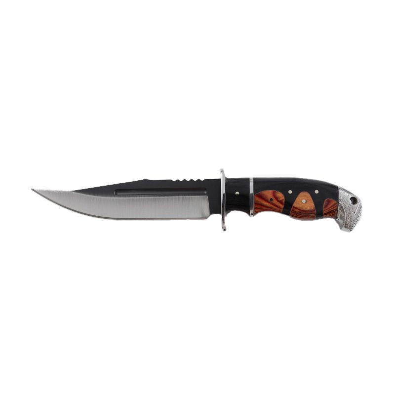 Xtreme | 12″ Hunting Knife – Two-Tone Serrated Drop Point Blade with Wood Handle & Sheath (XTR-HKN087) Fixed Blade Knife Canadian Distributor