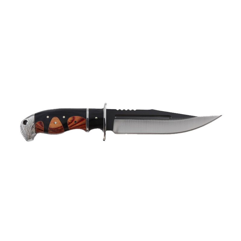 Xtreme | 12″ Hunting Knife – Two-Tone Serrated Drop Point Blade with Wood Handle & Sheath (XTR-HKN087) Fixed Blade Knife Canadian Distributor