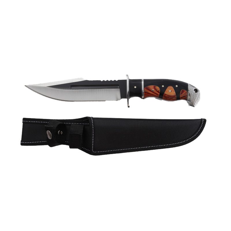 Xtreme | 12″ Hunting Knife – Two-Tone Serrated Drop Point Blade with Wood Handle & Sheath (XTR-HKN087) Fixed Blade Knife Canadian Distributor