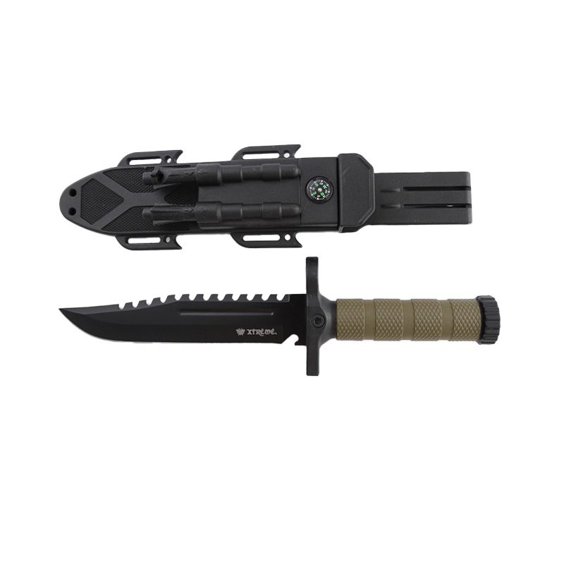 Xtreme | 12.5″ Survival Hunting Knife – Locking Blade with Compass, Fire Starter & ABS Sheath (XTR-HKN096/7) Fixed Blade Knife Canadian Distributor Olive
