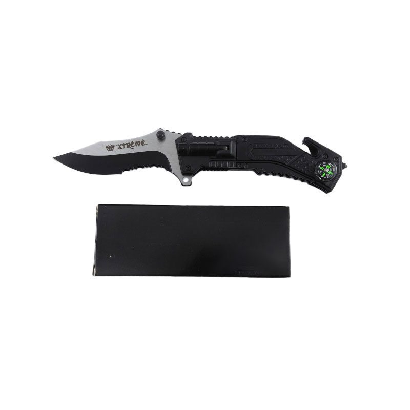 Xtreme | 8.23″ Tactical Pocket Knife – Folding Survival Knife with LED, Compass & Glass Breaker (XTR-HKN105) Folding Knife Canadian Distributor