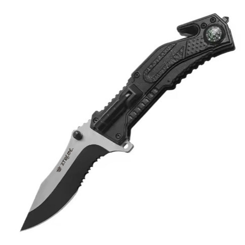 Xtreme | 8.23″ Tactical Pocket Knife – Folding Survival Knife with LED, Compass & Glass Breaker (XTR-HKN105) Folding Knife Canadian Distributor