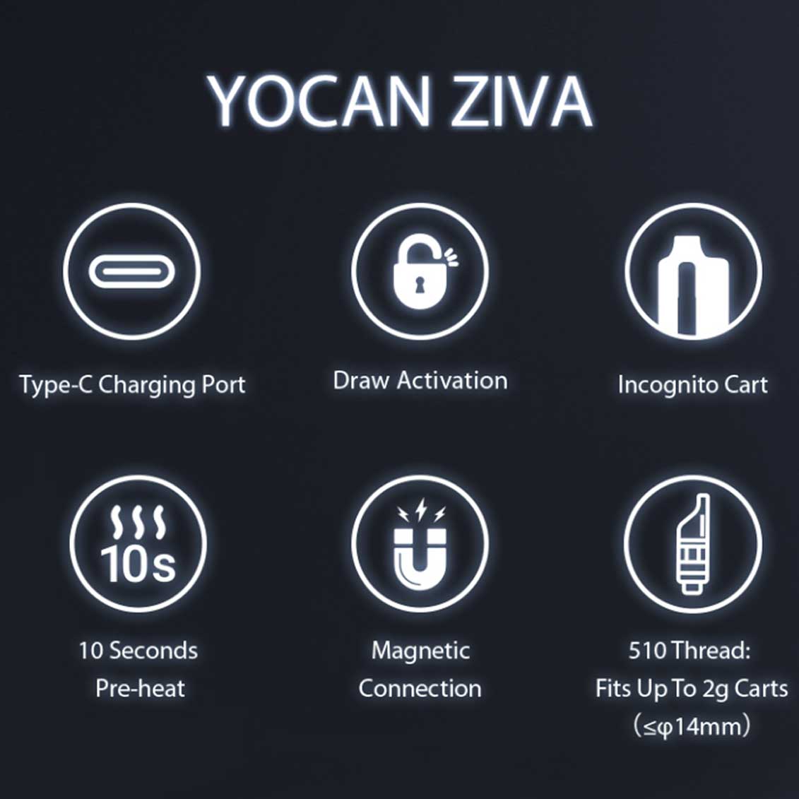 Yocan - ZIVA Smart Portable Rechargeable Vape Mod Box of 10 510 Battery ONE