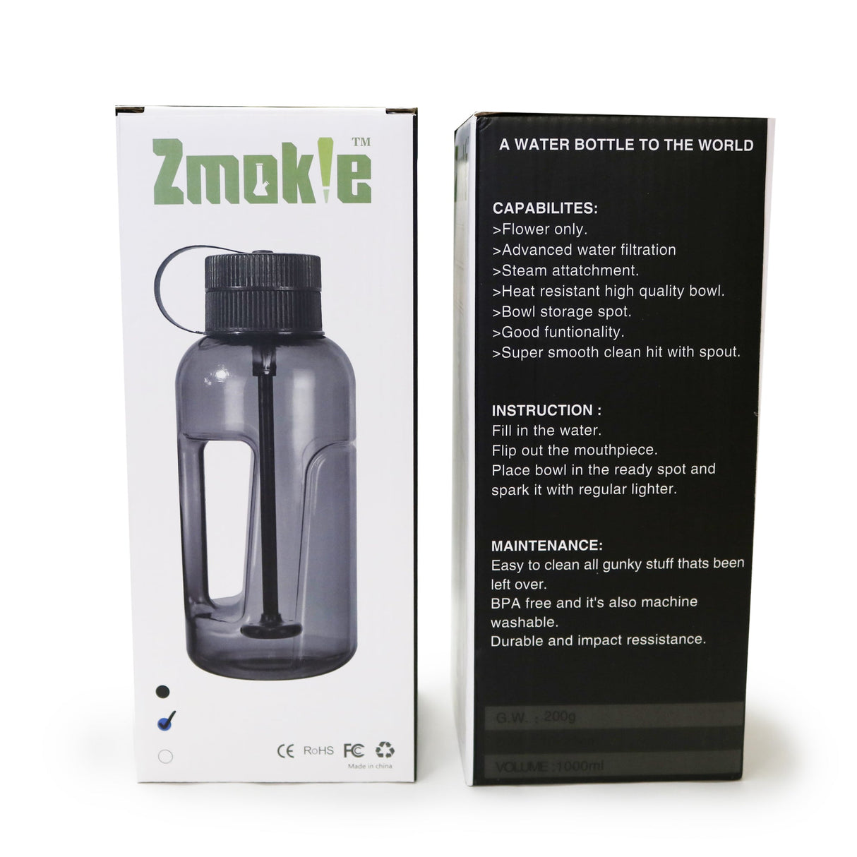 ZMOKIE Water bottle bong Resin · Silicone · Plastic Bong Xhaal Inc