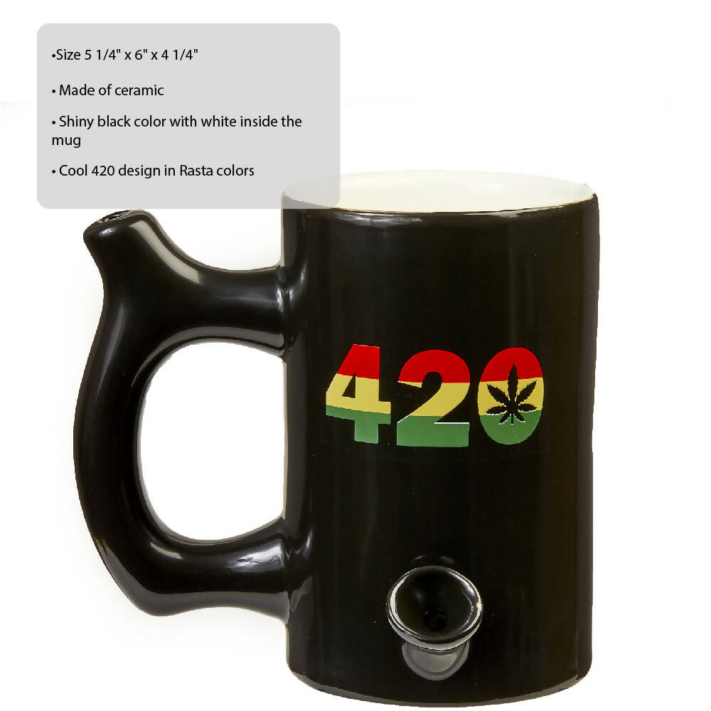 420 Mug - Black Mug with Rasta Colors Mug Pipe Roast and Toast Gifts