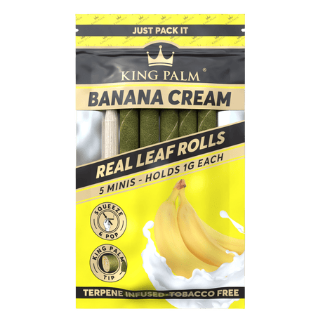 King Palm | 5 Mini Hand-Rolled with flavor tips Box of 15 Leaf Wrap Cannatron Banana Cream