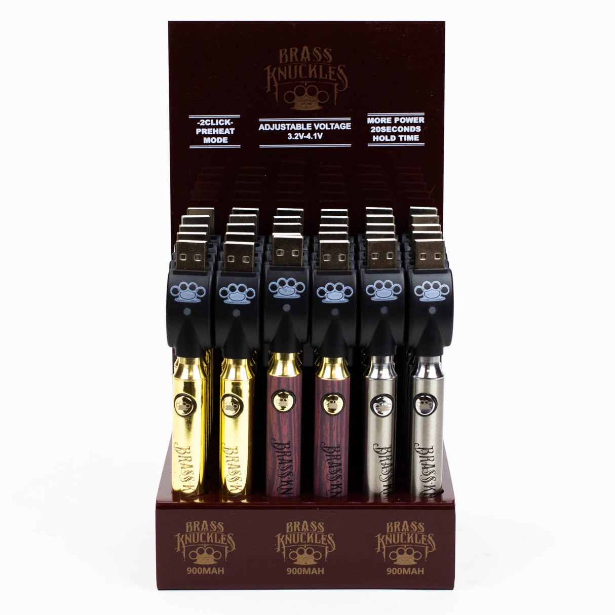 900 mAh Brass Knuckles Twist Control Vape Battery Display of 30 510 Battery ONE