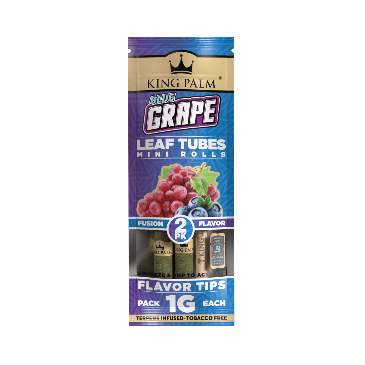 King Palm | 2 Mini Hand-Rolled with flavor tips Box of 20 Leaf Wrap Cannatron Blue Grape