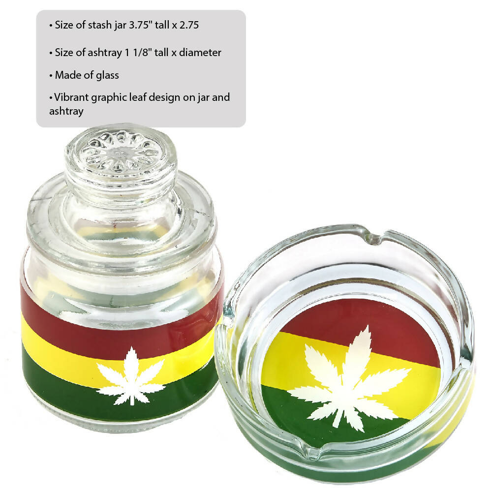 Ashtray set with Stash jar - LEAF DESIGN Jar Roast and Toast Gifts