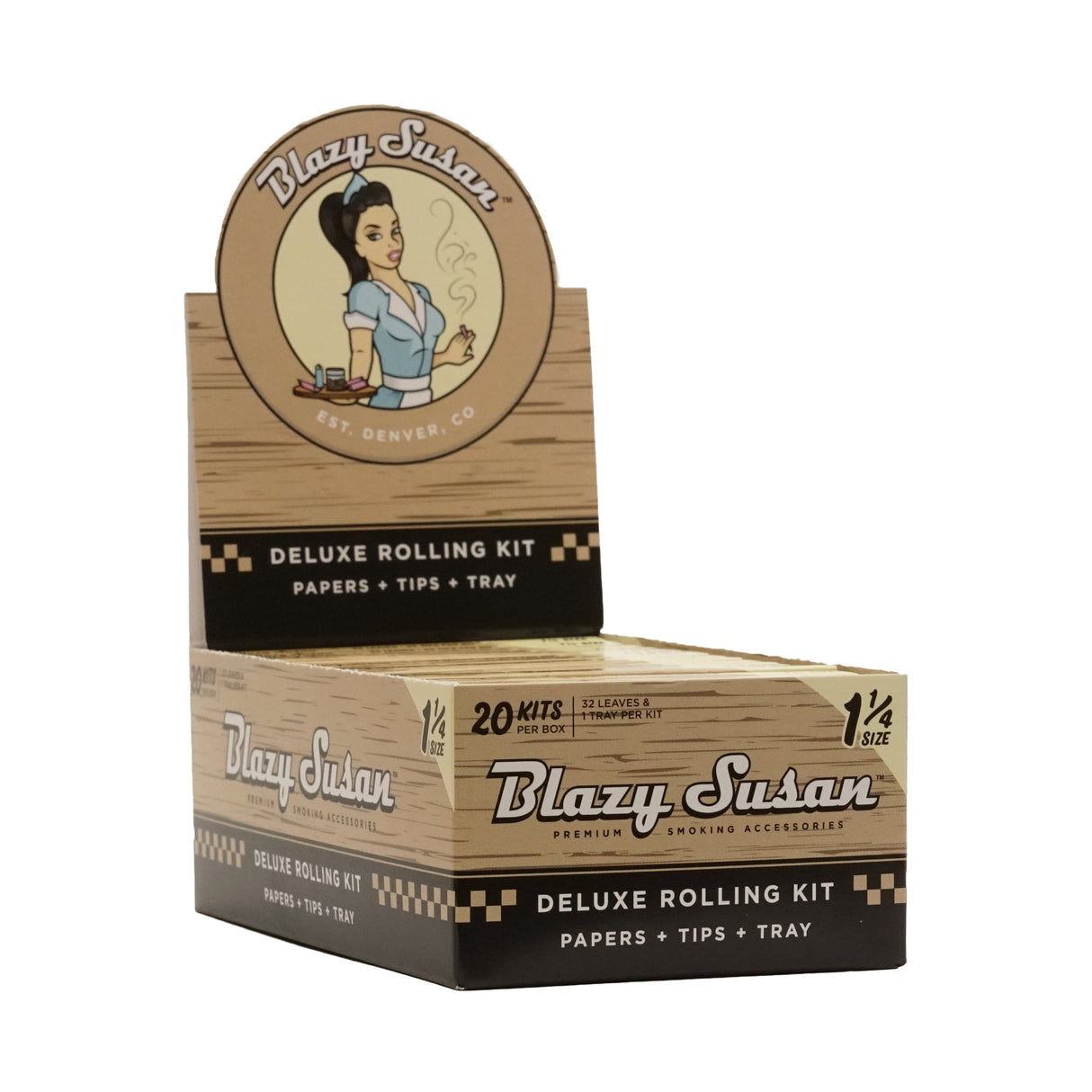 Blazy Susan | Unbleached Deluxe Rolling Kit 1-1/4″ box of 20 1 - 1/4" Size Smoking Cat Distribution