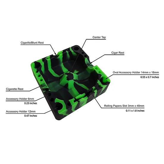Herbhuggers | Premium Silicone Ashtray Featuring Center Tap Ash and Glassware Clearer with Accessory Organizing Slot Holders Silicone Ashtray Herbhuggers