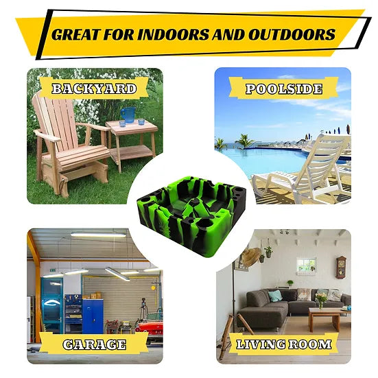 Herbhuggers | Premium Silicone Ashtray Featuring Center Tap Ash and Glassware Clearer with Accessory Organizing Slot Holders Silicone Ashtray Herbhuggers