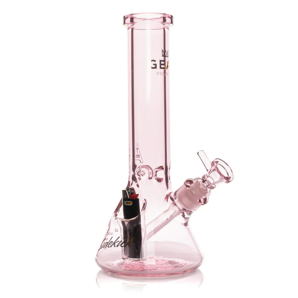 GEAR Premium® | 12" 7mm Thick Sidekick Beaker Tube - G572 Glass Bong Smoking Cat Distribution Pink