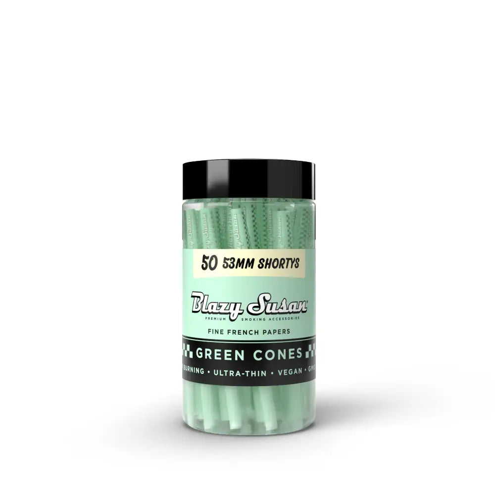 Blazy Susan | Green Cones Jar – (50 Count) Pre-rolled Cone (Bulk / Tower) Smoking Cat Distribution Shorty (53mm)