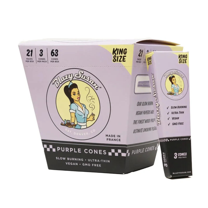 Blazy Susan | Purple King Size Cones Box of 21 Pre-rolled Cone (Display Pack) Smoking Cat Distribution