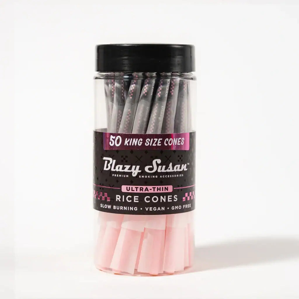 Blazy Susan | Ultra Thin Rice Cones Jar – 50 Count Pre-rolled Cone (Bulk / Tower) Smoking Cat Distribution King