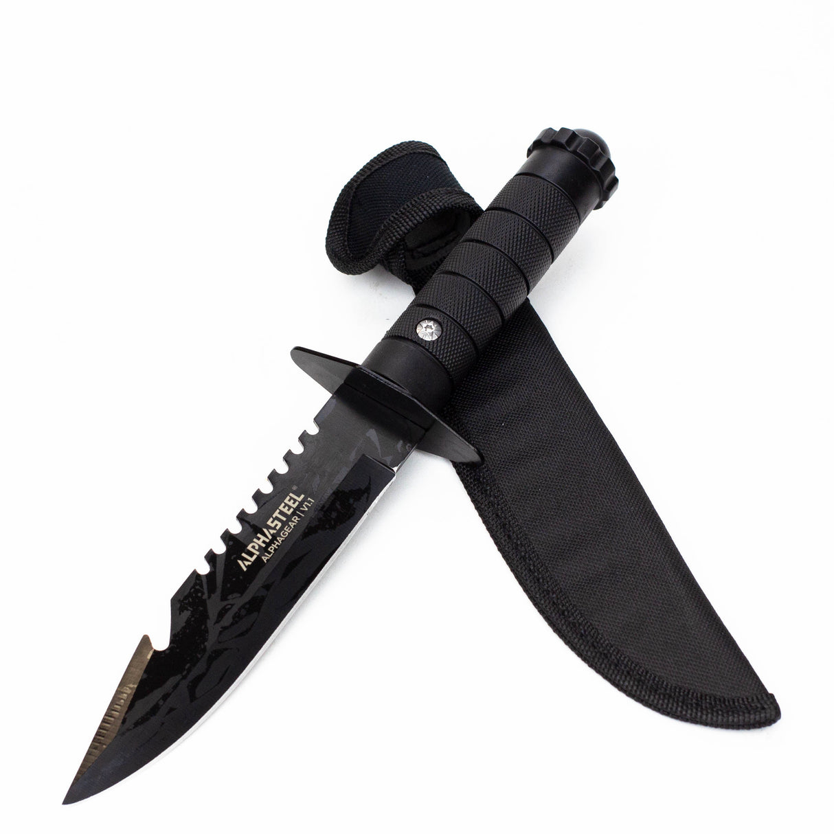 ALPHASTEEL Hunting Knife - Black Survival Fixed Blade Knife JJ Distribution