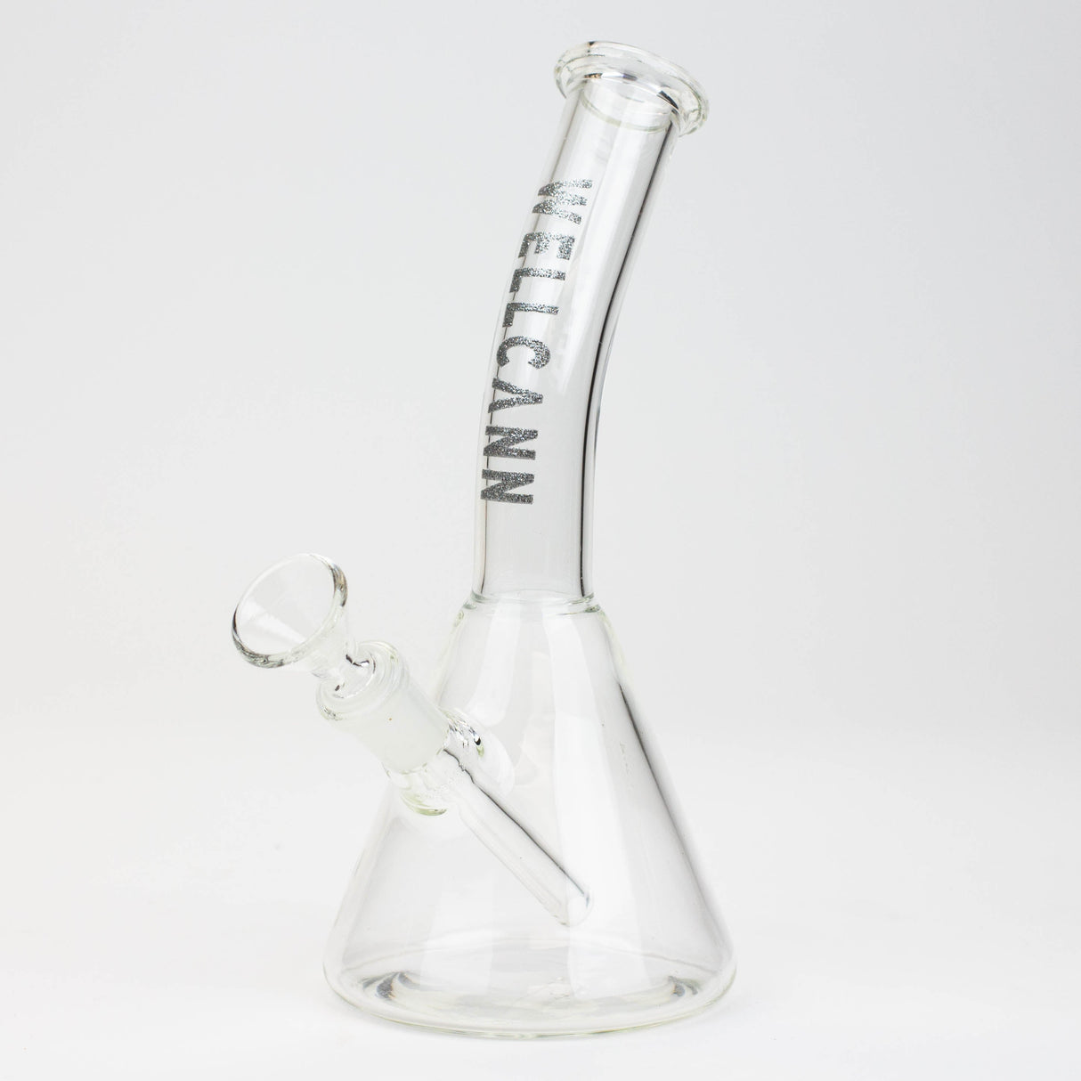 WellCann | 8" Clear Glass Beaker Bong with Bent Neck Glass Bong Smoking Cat Distribution Silver