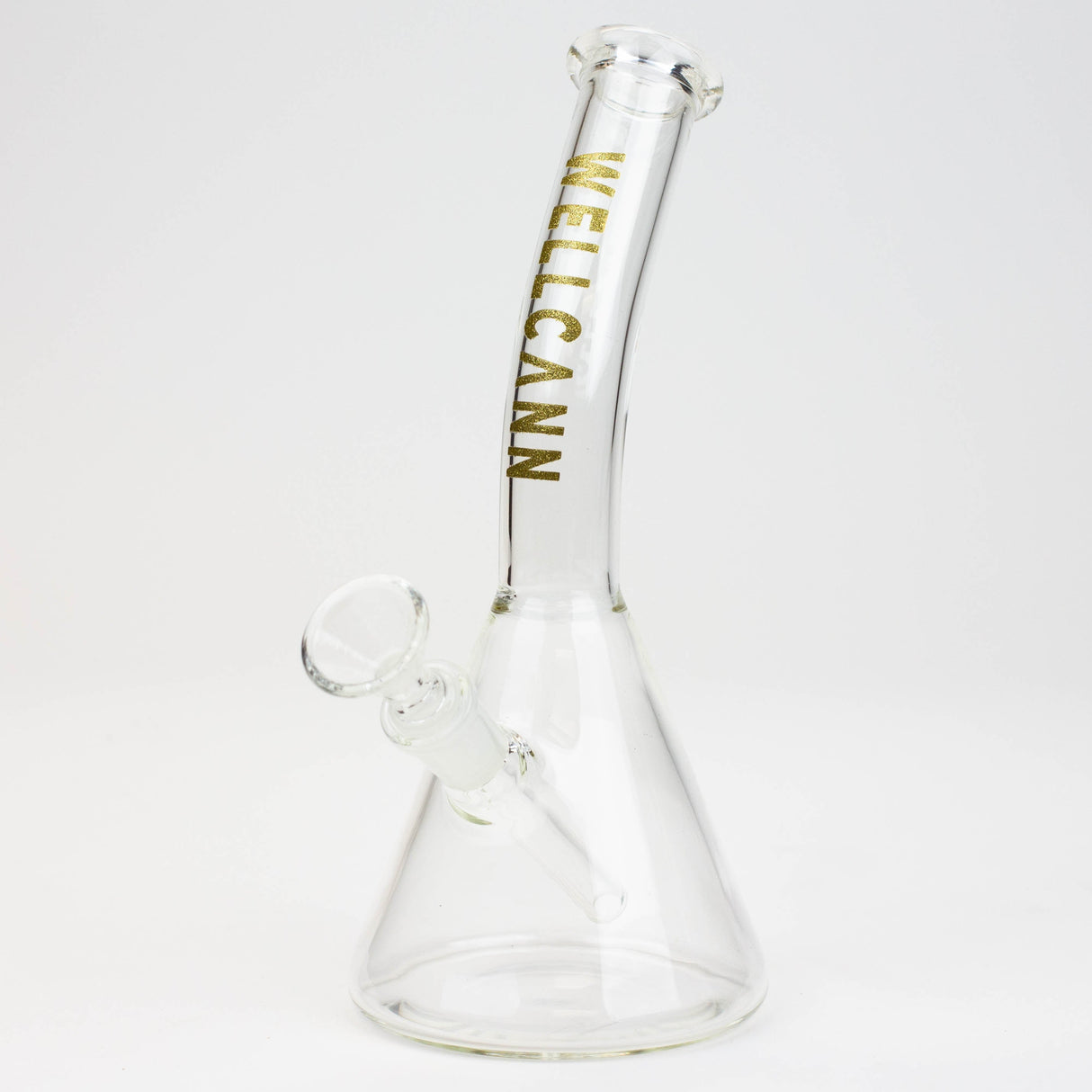 WellCann | 8" Clear Glass Beaker Bong with Bent Neck Glass Bong Smoking Cat Distribution Gold