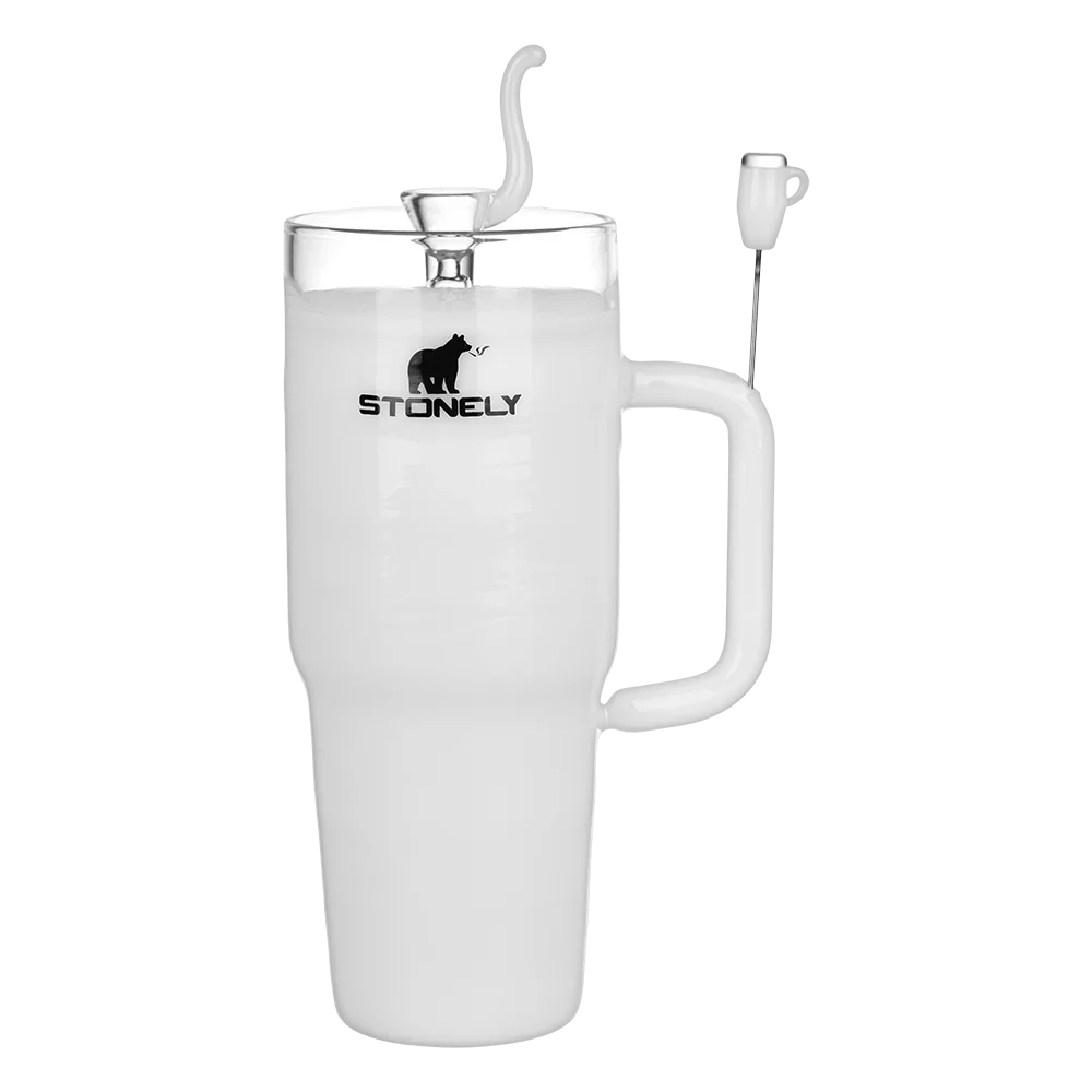 Pulsar | 8.5" Stonely Cup Water Pipe – Unique Insulated Cup Design Glass Bong Smoking Cat Distribution White