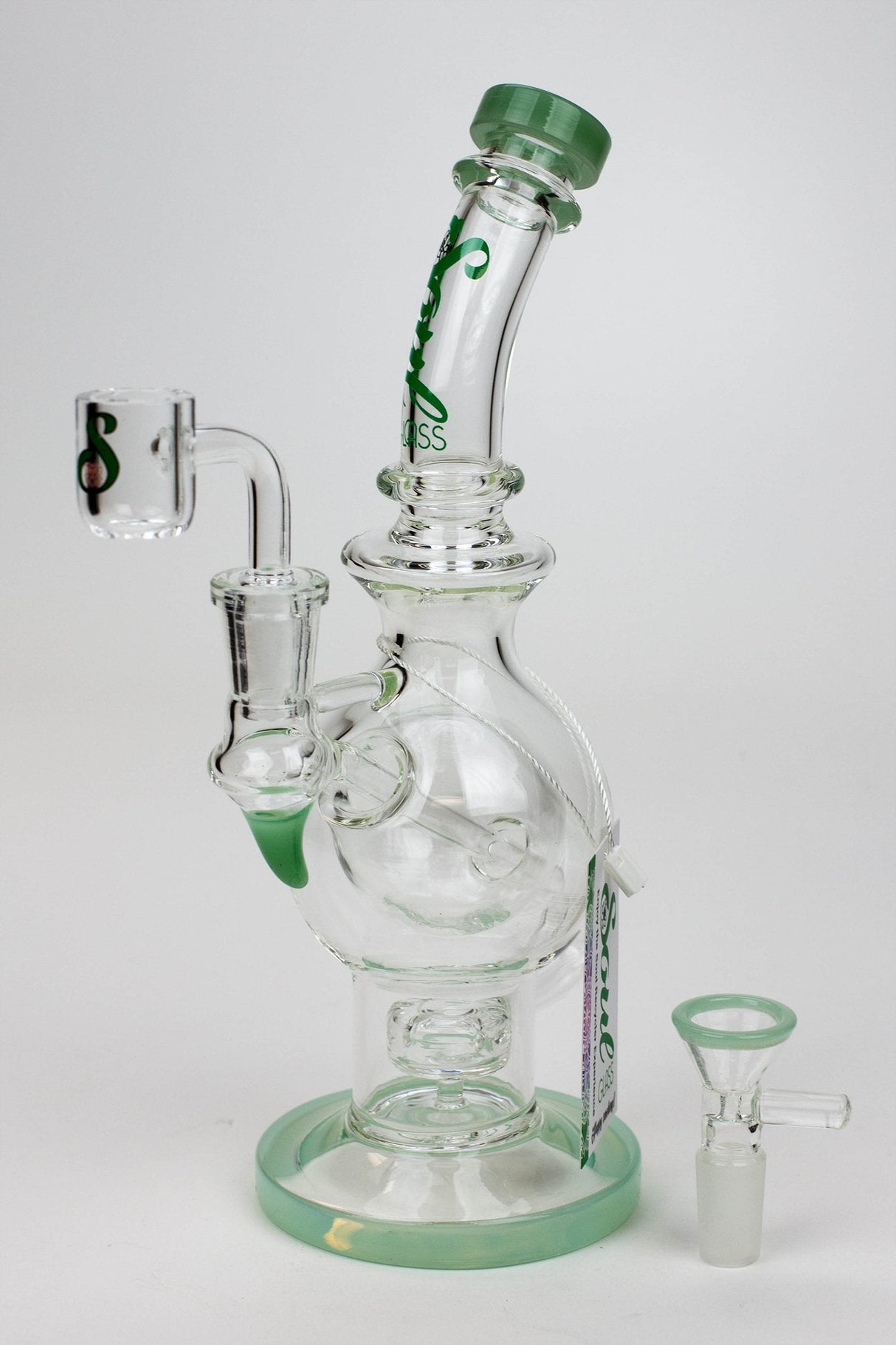 9.5" SOUL Glass 2-in-1 double glass sphere recycler Glass Bong Canadian Distributor Green