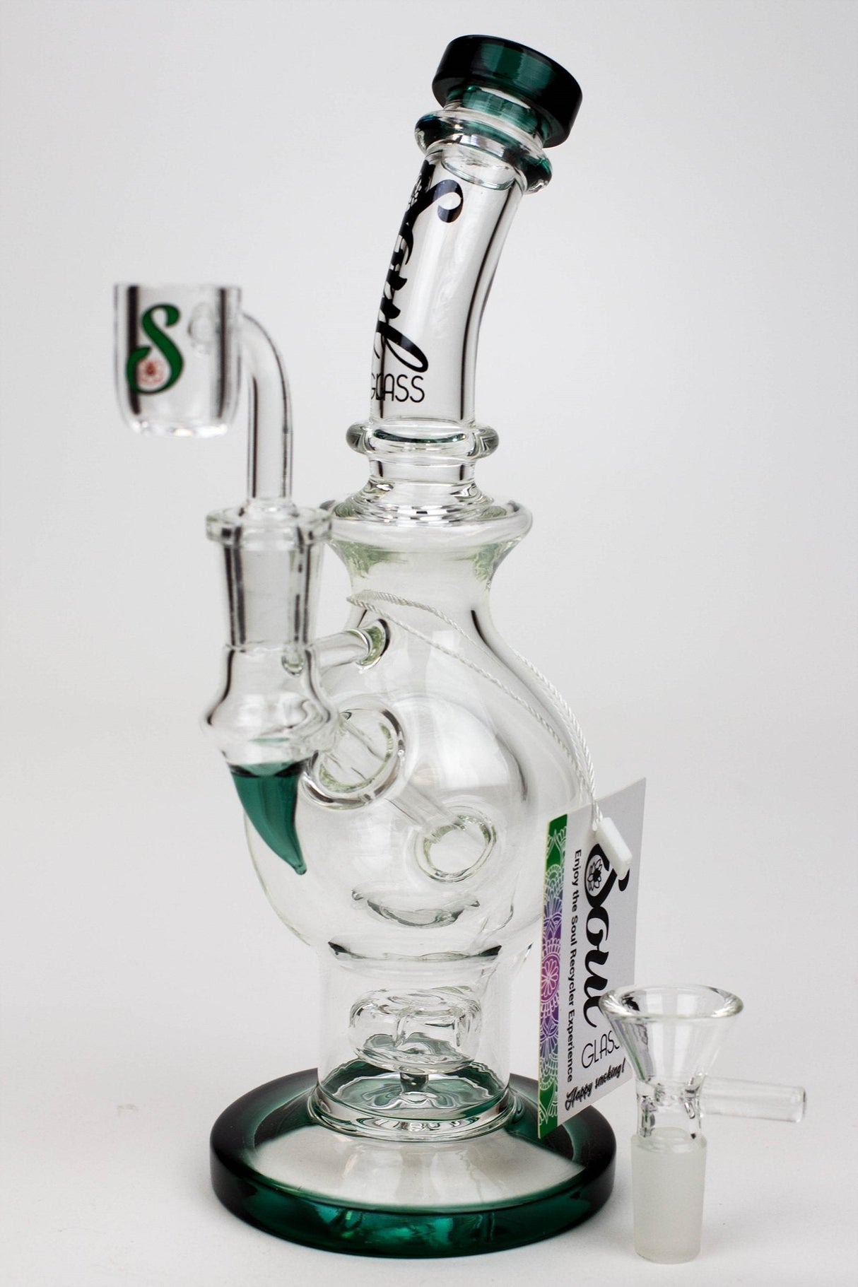 9.5" SOUL Glass 2-in-1 double glass sphere recycler Glass Bong Canadian Distributor Lake Green