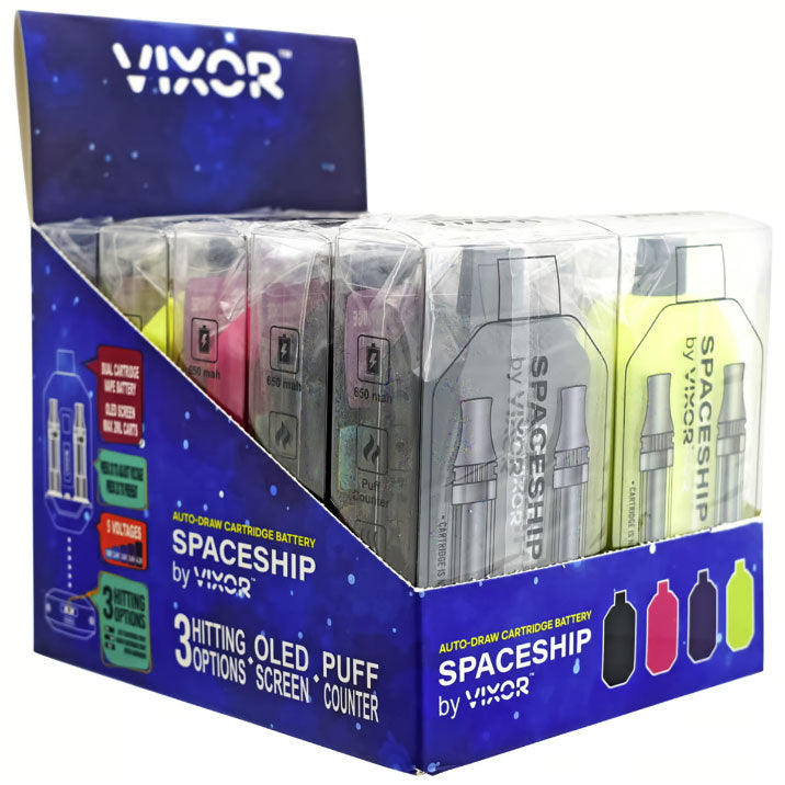 VIXOR | Spaceship 650mAh 510 Dual Cartridge Battery with puff counter Box of 10 510 Battery Buddyz Wholesale