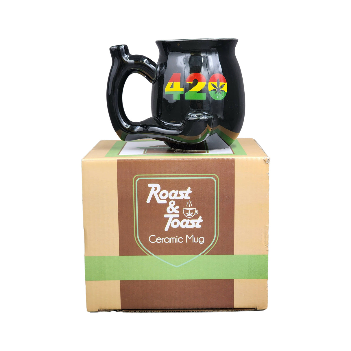 420 Mug - Black Mug with Rasta Colors Mug Pipe Roast and Toast Gifts