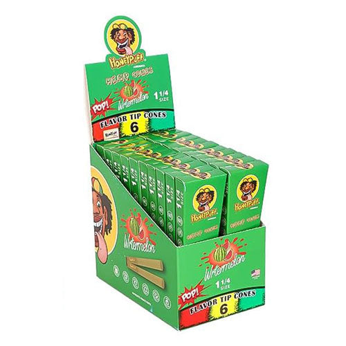 Honeypuff | 1 1/4 Size Fruit flavor tip 6pk Hemp cones Box of 20 Pre-rolled Cone (Display Pack) 777 Smoke Watermelon