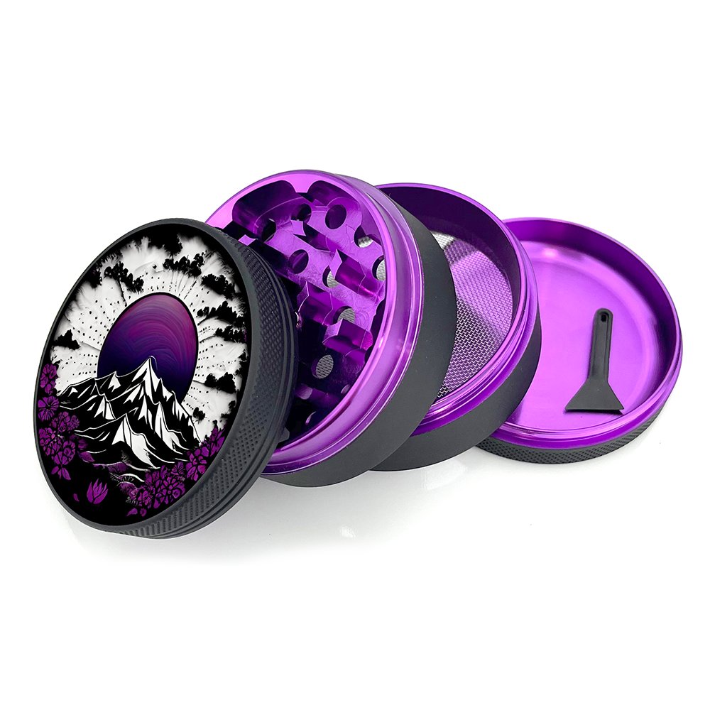 Green Star | 2.5" (63mm) Soft Touch Grinder - Purple Mountain Mandala Design Regular Grinder Green Star Herb Grinders