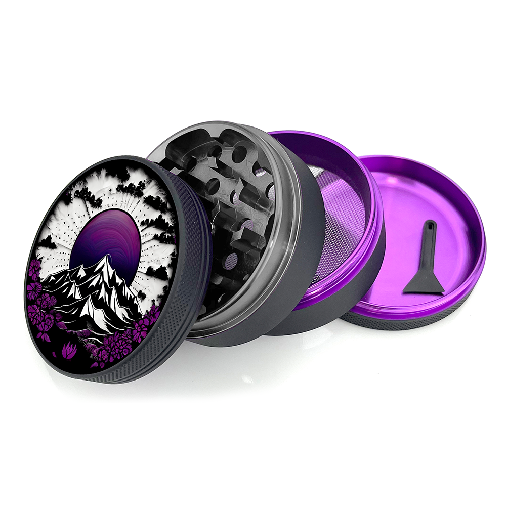Green Star | 2.5" (63mm) Soft Touch Grinder - Purple Mountain Mandala Design Regular Grinder Green Star Herb Grinders