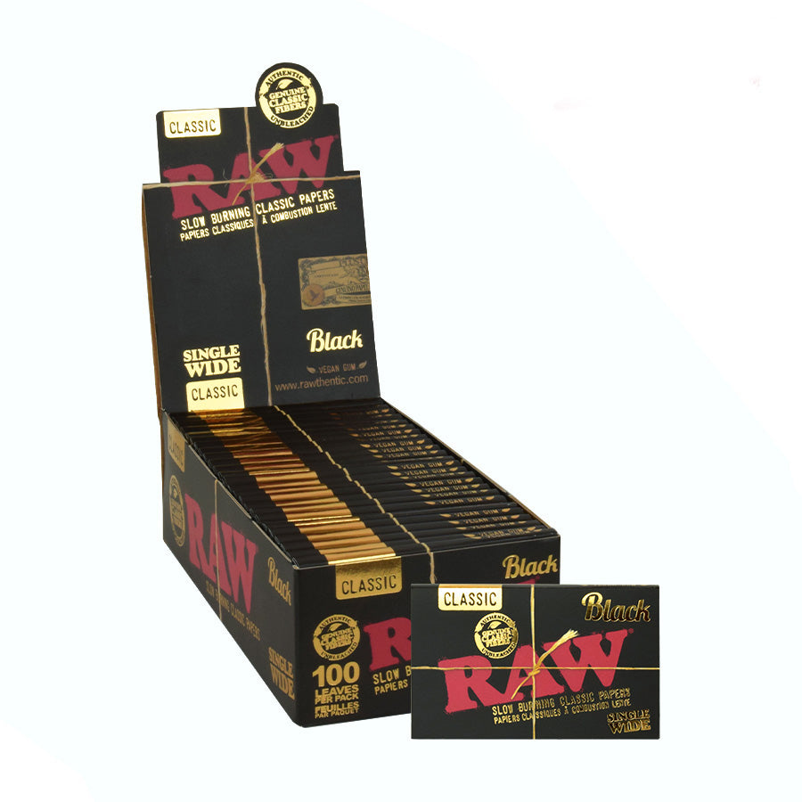 RAW Black Natural Unrefined Rolling Paper 1 - 1/4" Size ONE Singlewide - 25 packs