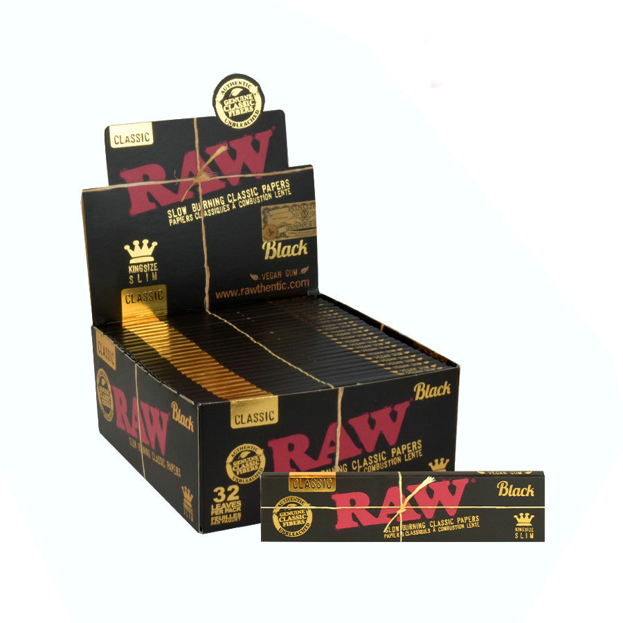 RAW Black Natural Unrefined Rolling Paper 1 - 1/4" Size ONE King Slim - 50 packs