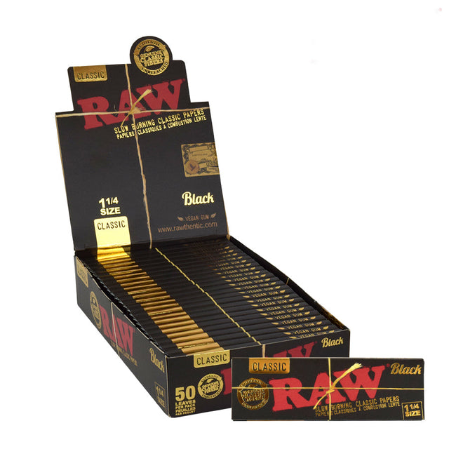 RAW Black Natural Unrefined Rolling Paper 1 - 1/4" Size ONE 1 1/4" - 24 packs