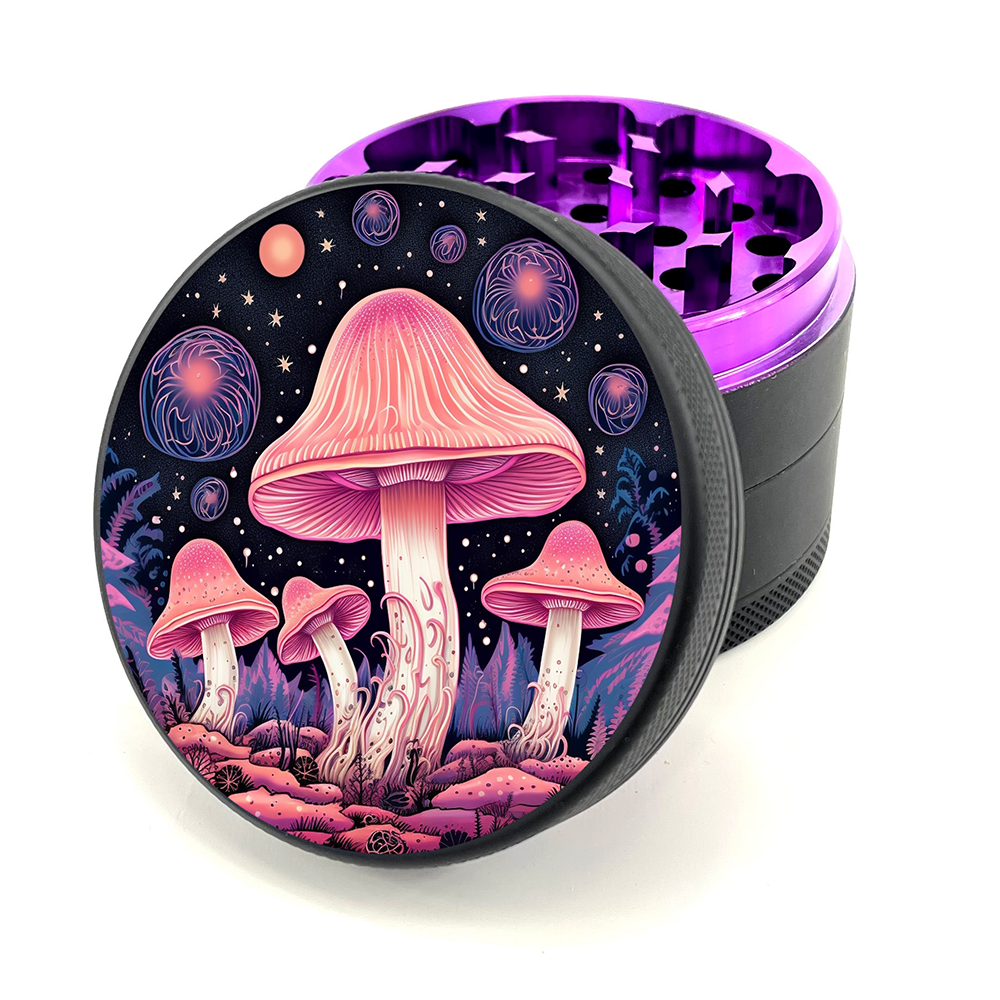 Green Star | 2.5" (63mm) Herb Grinder - Psychedelic Mushrooms Design