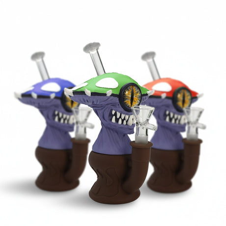 7″ Vinyl Mushroom Monster Water Pipe with 14mm Glass Bowl [SMKZ164] Resin · Silicone · Plastic Bong Canadian Distributor