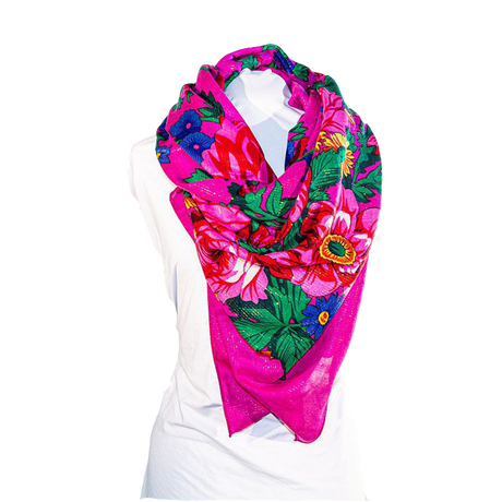 Metallic Kokum Floral Scarf Pack of 10 Scarf Canadian Distributor 45″ x 45″ Hot Pink